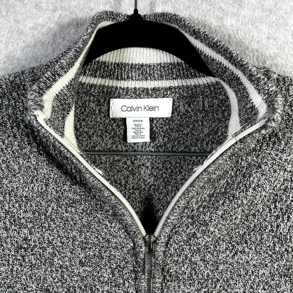 Calvin Klein Sweater Men Small Heather Gray Full Zip Ribbed Hem Casual Mock Neck